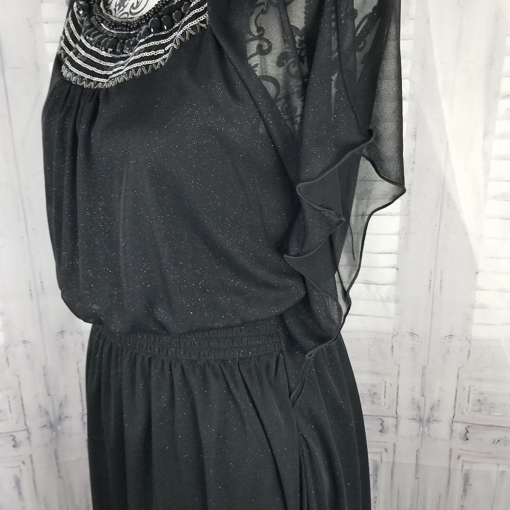 Wedding A byer sz M beaded black ruffle dress - Picture 5 of 6